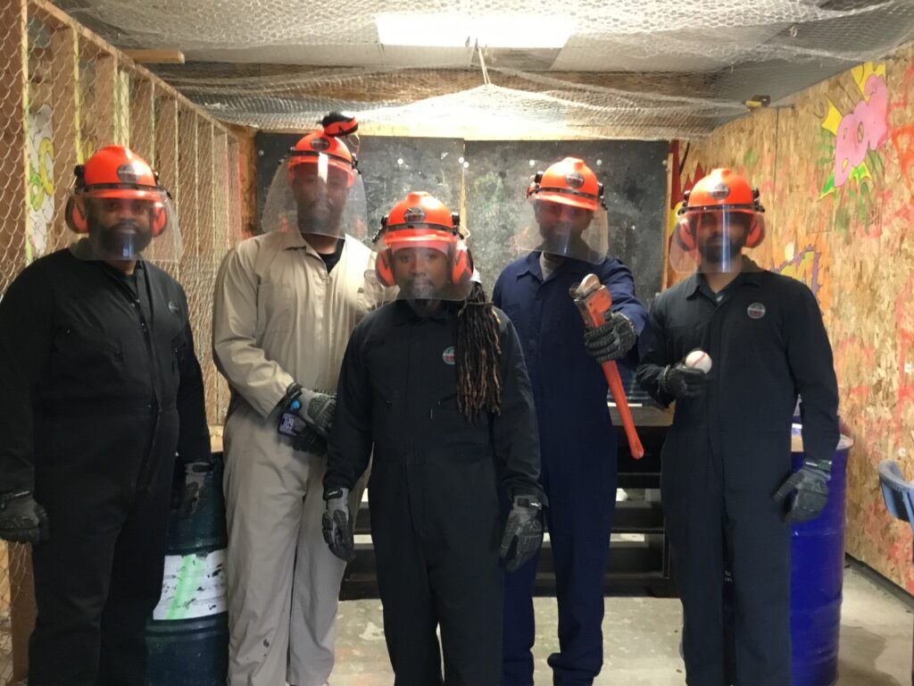 Corporate group bonding rage room experience RageScape San Diego