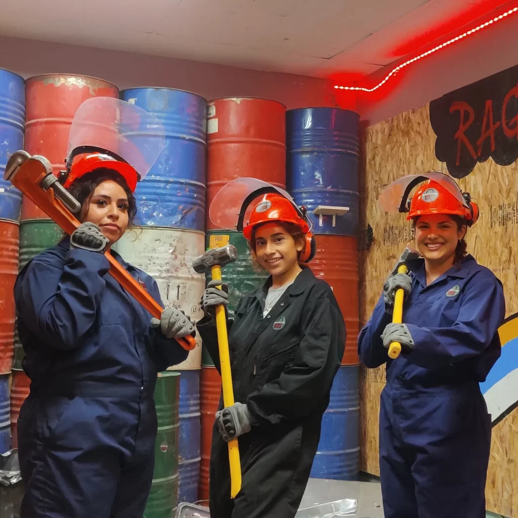Office group team building car smash at RageScape rage room
